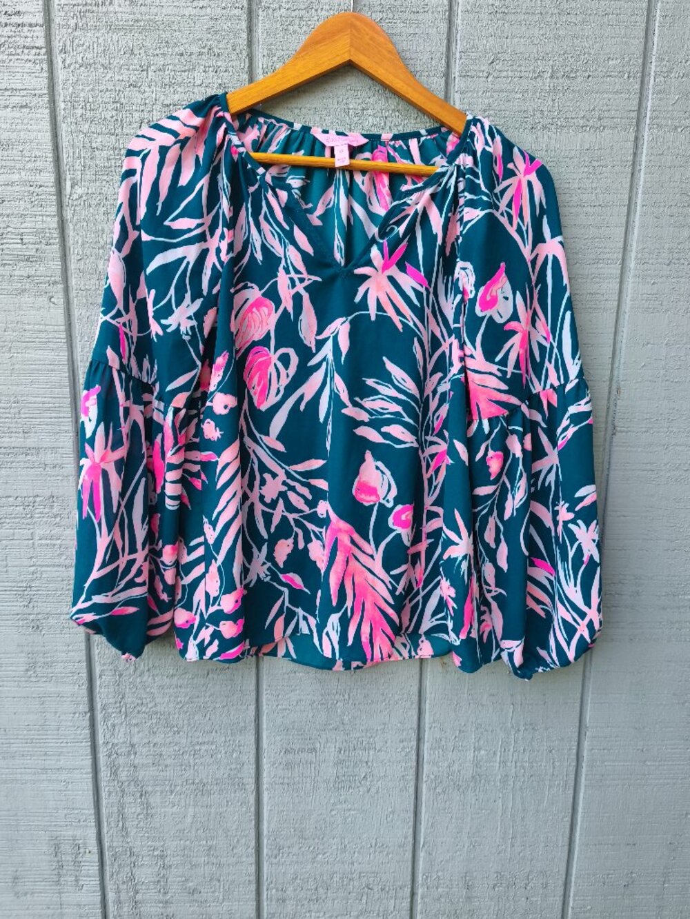 Lilly Pulitzer Charleigh Tidal Wave It's Prime Time Balloon Sleeve Blouse sz XS